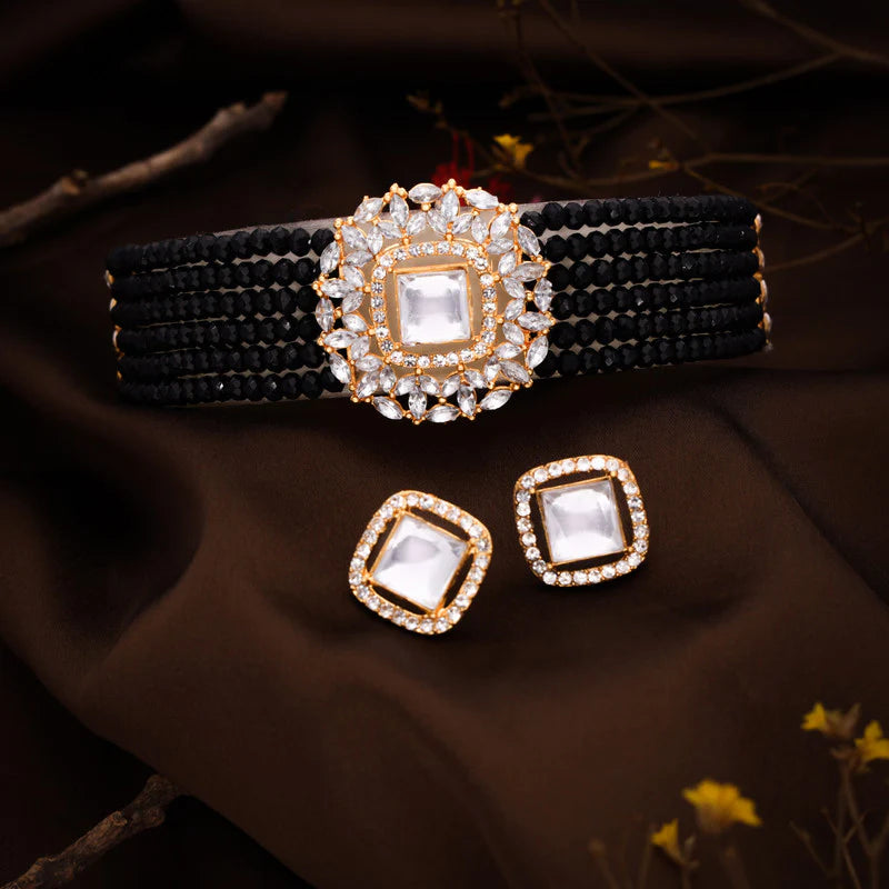 Tehzeeb Creations Brass Gold-Plated Gold, Black, White Jewel Set