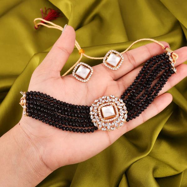 Tehzeeb Creations Brass Gold-Plated Gold, Black, White Jewel Set