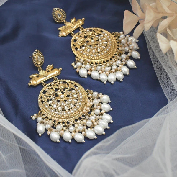 Tehzeeb Creation Traditional Gold Plated White Kundan Pearl Drop Chandbali Earring For Women/Girls  THZ108