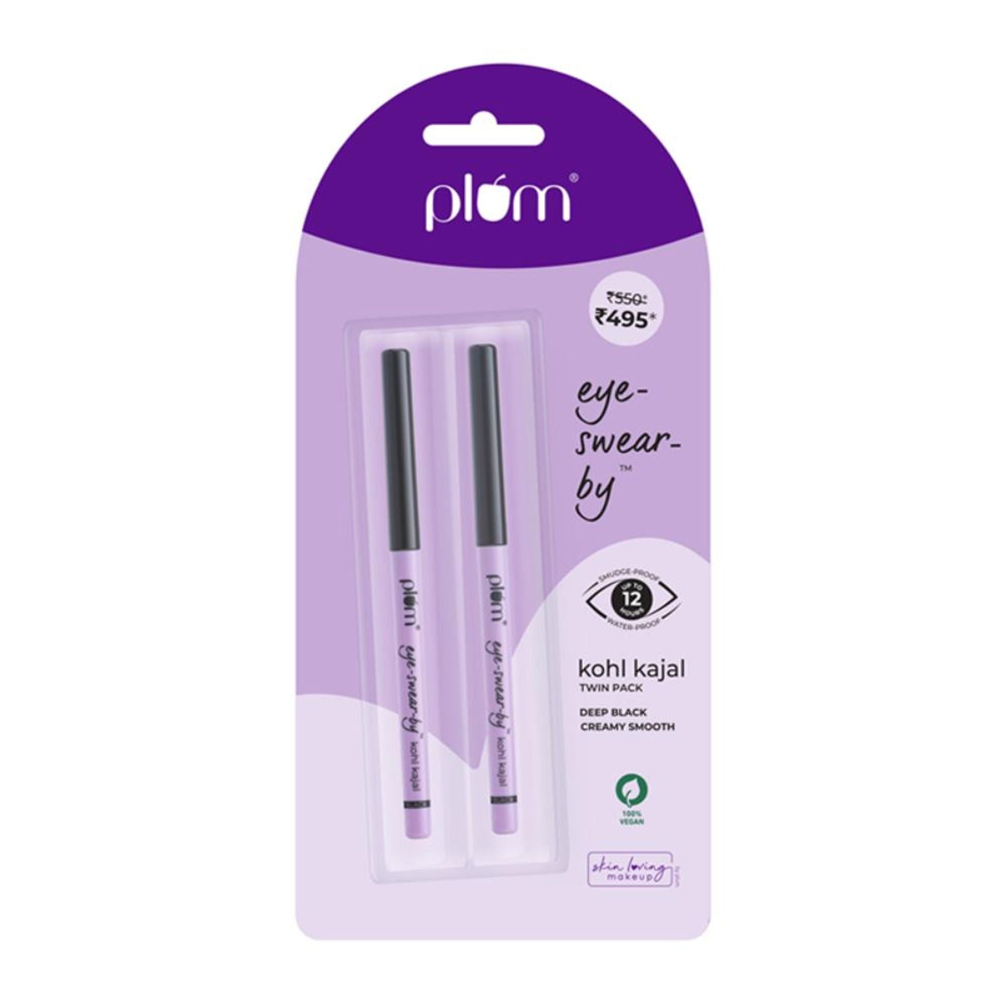 Plum Eye-Swear-By Kohl Kajal Combo - Deep Black