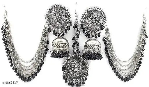 WOMENS SILVER AND BLACK COLOUR OXIDISED EARRINGS  WITH TIKA  THZ011