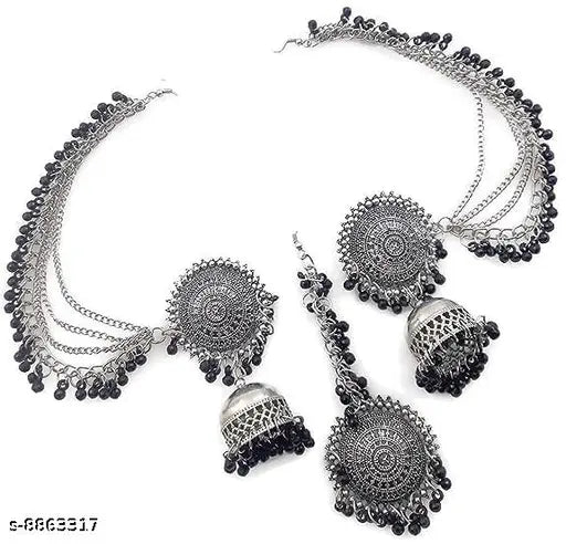 WOMENS SILVER AND BLACK COLOUR OXIDISED EARRINGS  WITH TIKA  THZ011