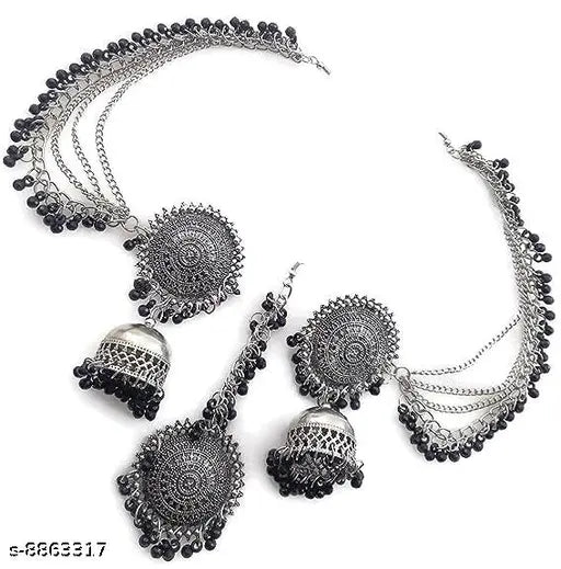 WOMENS SILVER AND BLACK COLOUR OXIDISED EARRINGS  WITH TIKA  THZ011