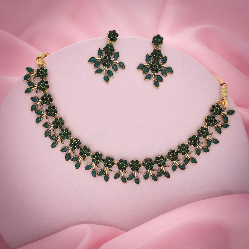 Tehzeeb Creation Brass Gold-plated Gold, green Jewel Set   THZ121