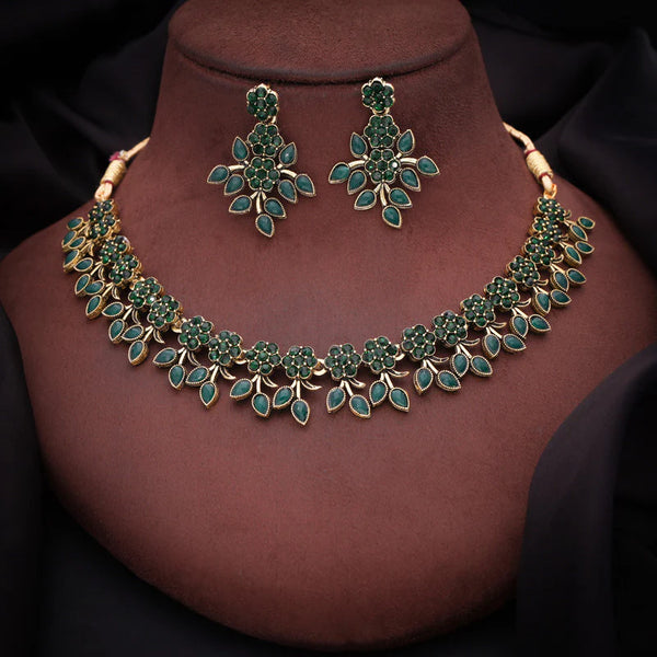 Tehzeeb Creation Brass Gold-plated Gold, green Jewel Set   THZ121