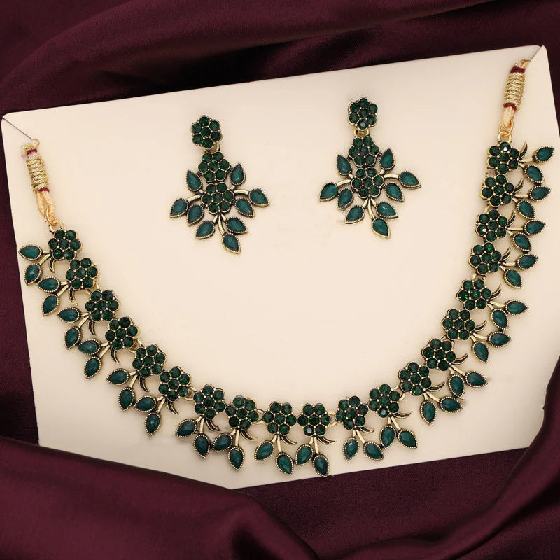 Tehzeeb Creation Brass Gold-plated Gold, green Jewel Set   THZ121