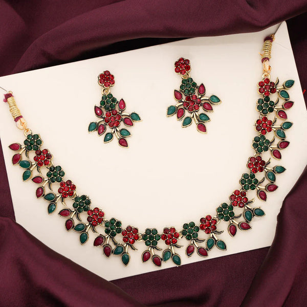 Tehzeeb Creation Green and maroon Pack of 1 Gold Plated Choker Necklace set With Earring for Women & Girls THZ123