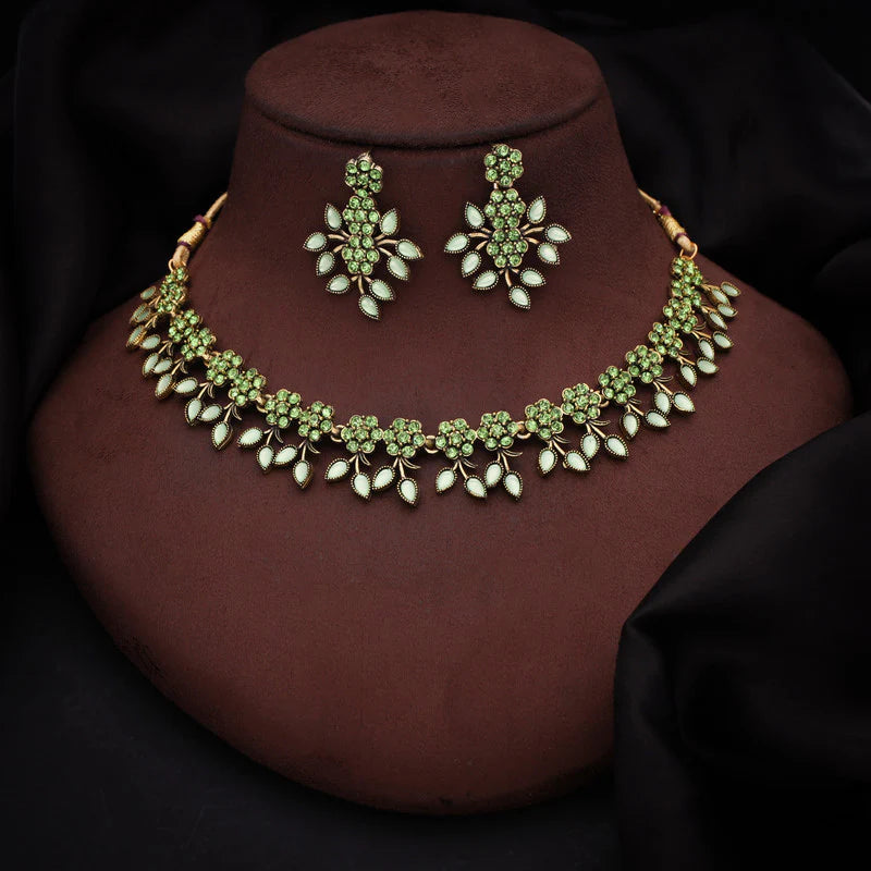 Tehzeeb Creation Sea green Pack of 1 Gold Plated Choker Necklace set With Earring for Women & Girls THZ125