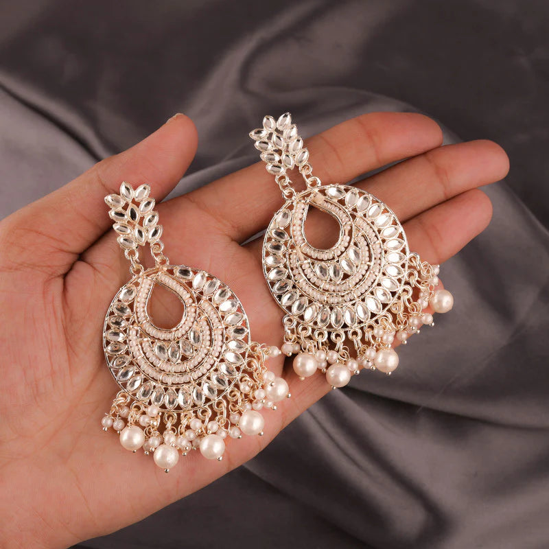 Tehzeeb Creation Pack of 1 Gold Drop & Danglers Earring With Tika for Women & Girls Diamond, Pearl Brass Drops & Danglers THZ195