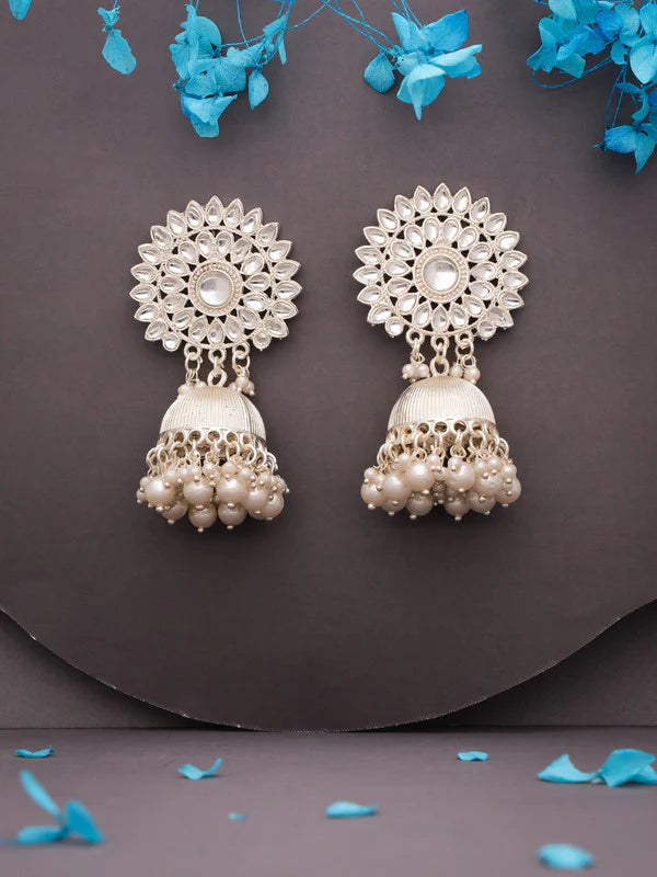 Tehzeeb Creation  Kundan Pearl Studded Long Dangle Earrings for Women & Girls | Gold Polished Statement Earrings, Jhumar Buti Design Perfect for Weddings & Special Occasions  THZ129