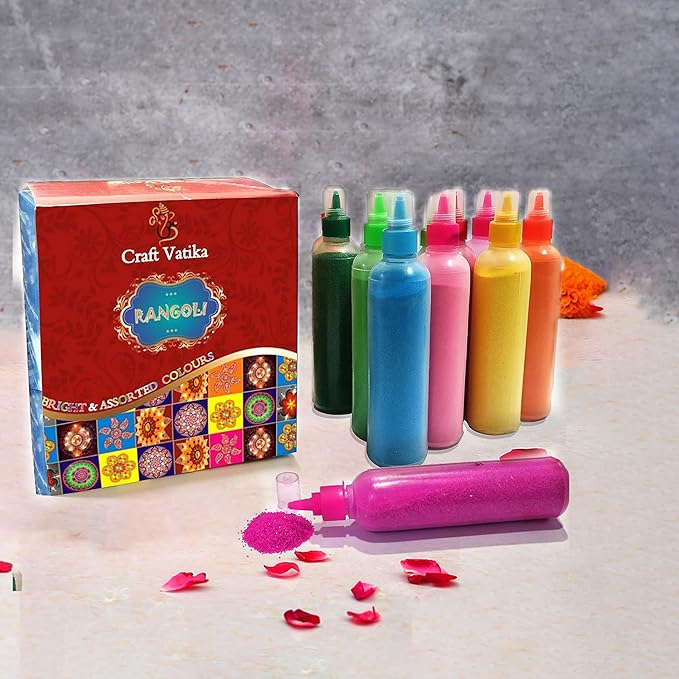 12 Rangoli Colour Powder Tube Kit, Diwali Decoration Items Bottles Tool Floor Art Rang for Home Navratri Pongal Pooja Mandir Decor (Pack of 12)