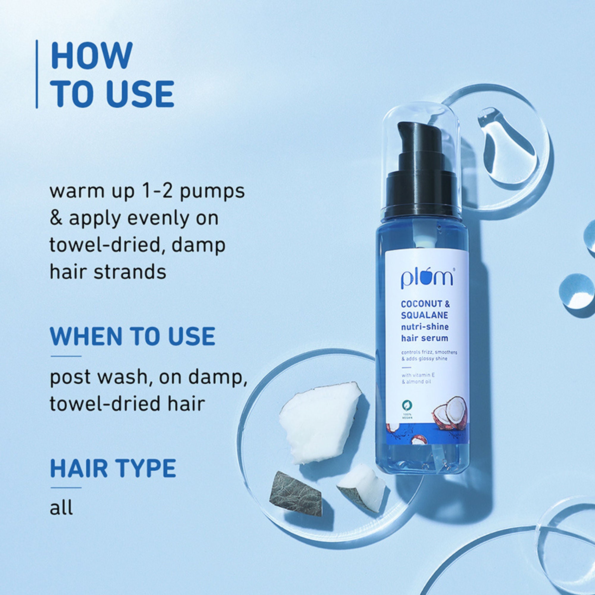 Plum Coconut & Squalane Nutri-Shine Hair Serum For Smooth- Shiny Hair