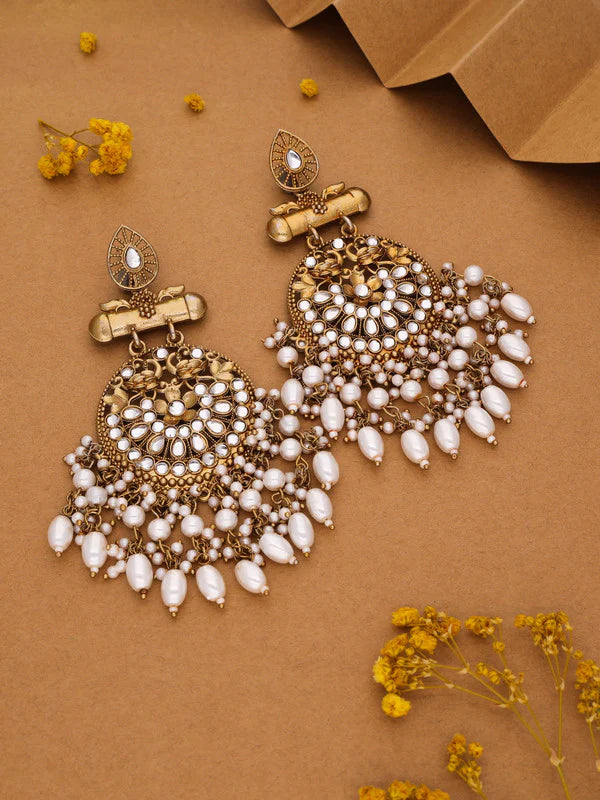 Tehzeeb Creation  Modern White Opal and Silver Chandelier Drop Earrings For Woman  THZ132