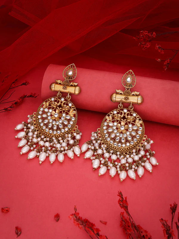 Tehzeeb Creation  Modern White Opal and Silver Chandelier Drop Earrings For Woman  THZ132