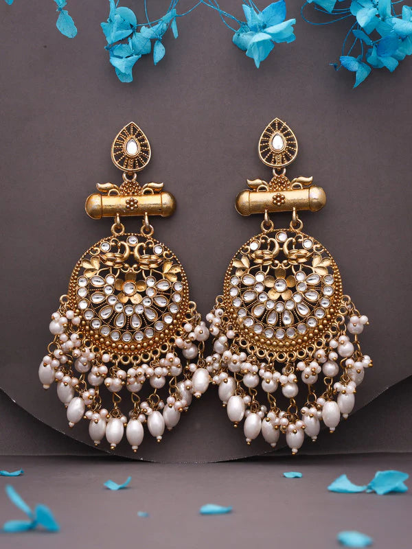 Tehzeeb Creation  Modern White Opal and Silver Chandelier Drop Earrings For Woman  THZ132
