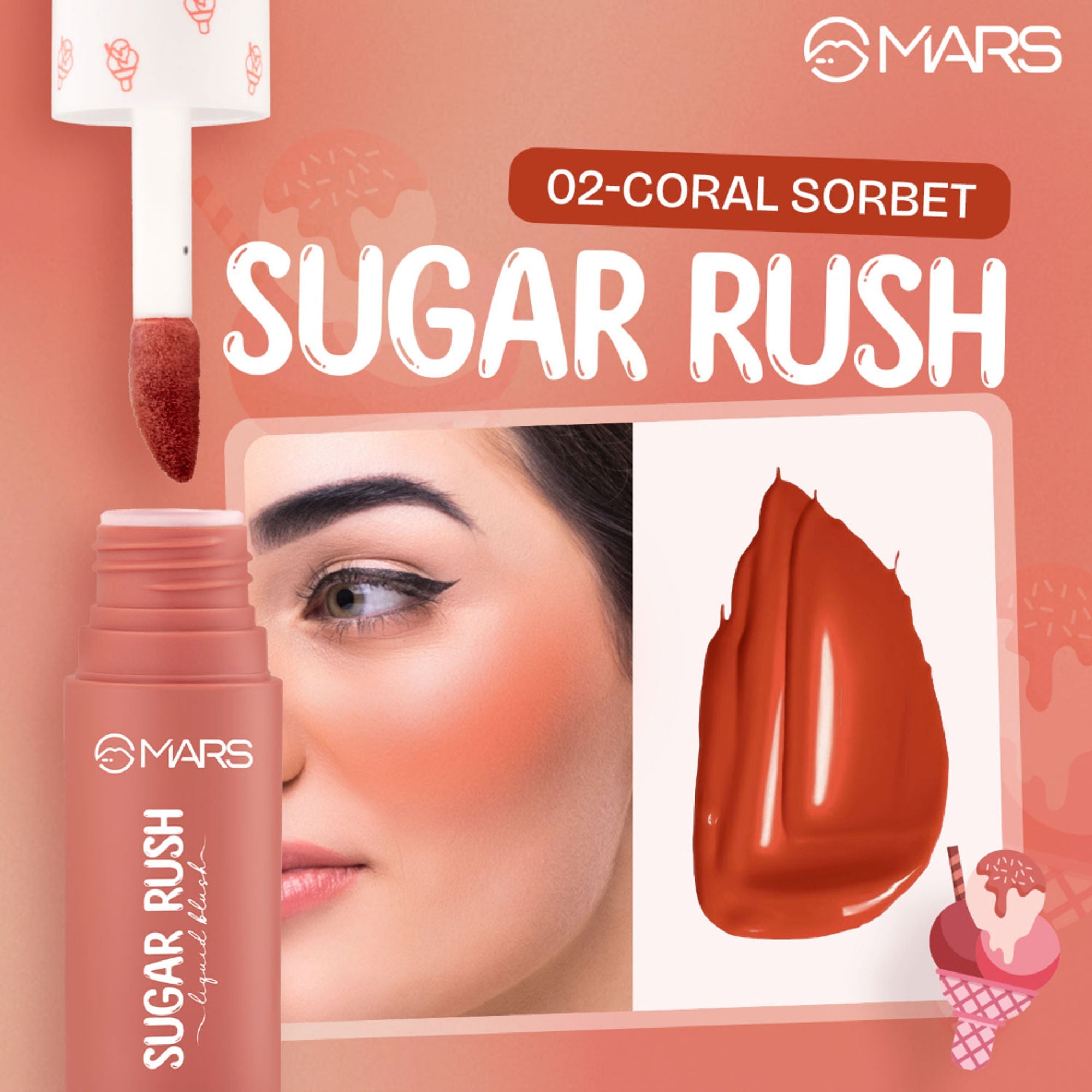 MARS Cosmetics Sugar Rush Liquid Blush - 02-Coral Sorbet