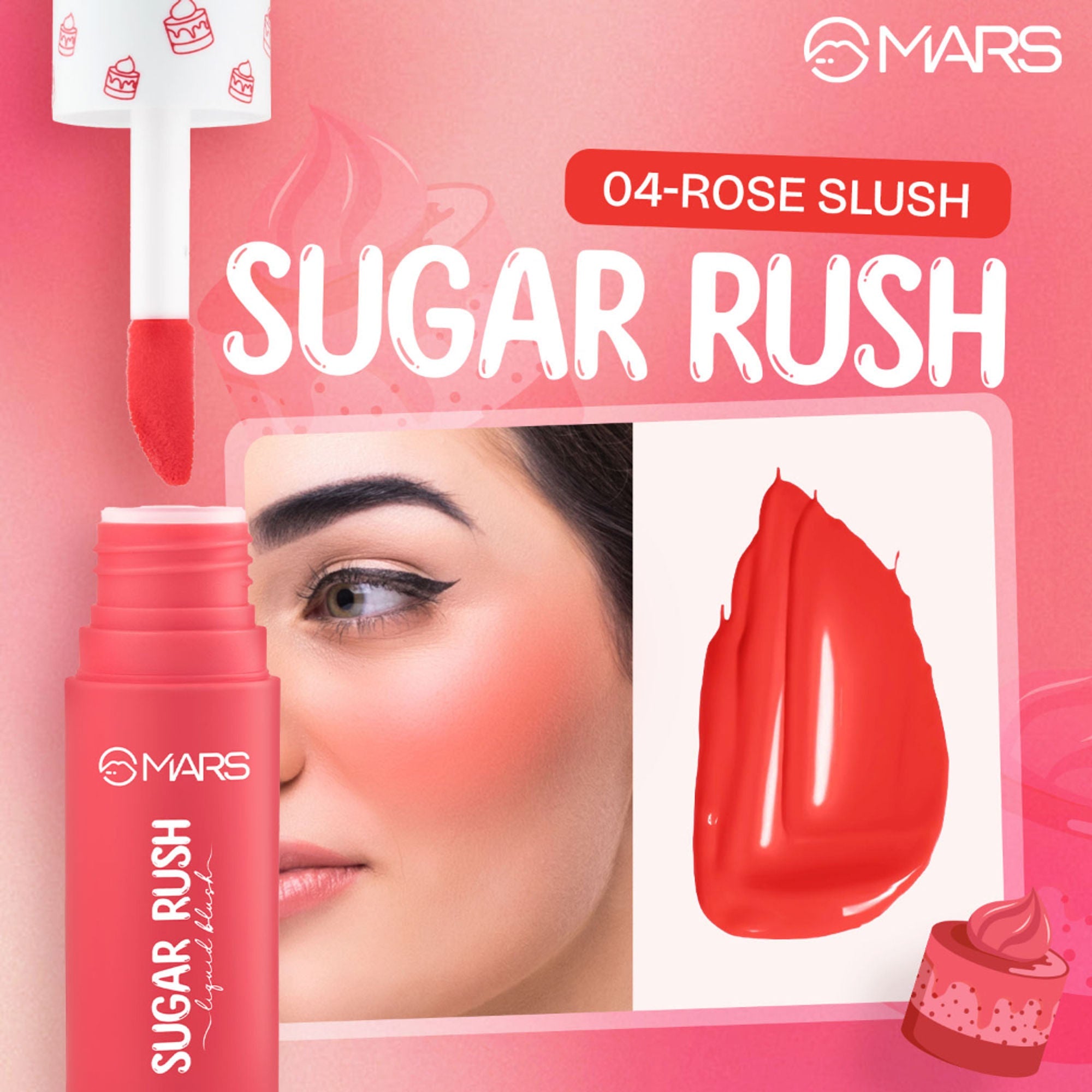 MARS Cosmetics Sugar Rush Liquid Blush - 04-Rose Slush