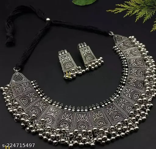 WOMENS GERMAN SILVER OXIDISED NACKLACE AND EARRINGS  THZ050