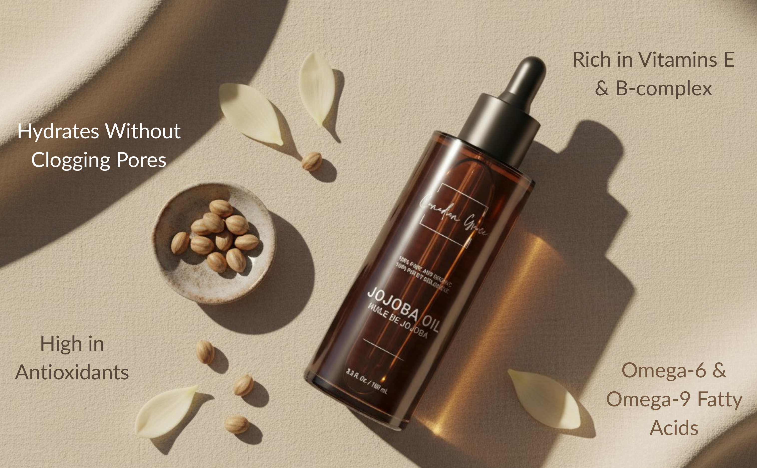 Canadian Grace 100% Organic Jojoba Oil – Cold-Pressed, Pure & Premium for Skin Hydration & Healthier, Fuller-Looking Hair