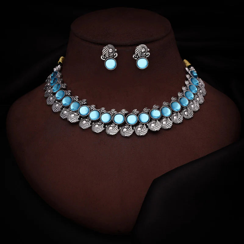 Tehzeeb Creation Blud colour star design stone studded nacklace with earrings   THZ169
