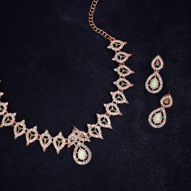 Tehzeeb Creation Sea Green Colour AD Studded Necklace Jewellery set with Matching Earrings for women and Girls THZ156