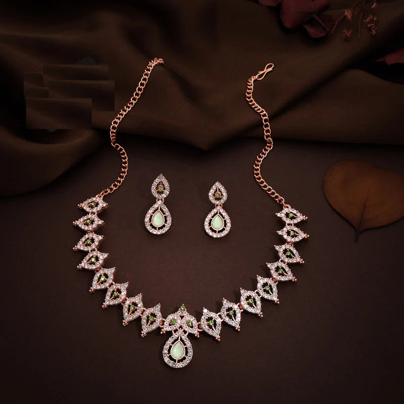 Tehzeeb Creation Sea Green Colour AD Studded Necklace Jewellery set with Matching Earrings for women and Girls THZ156