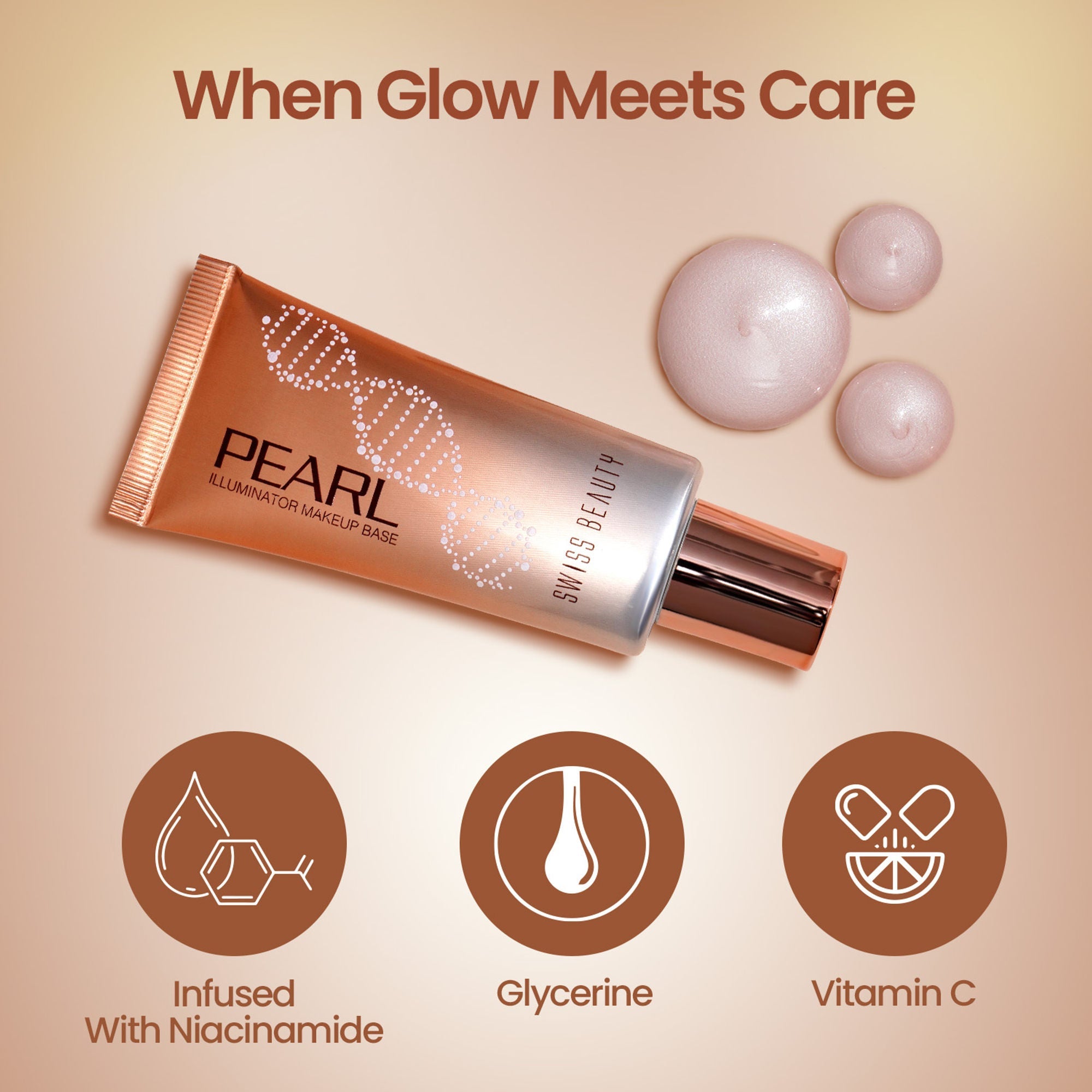 Swiss Beauty Pearl Illuminator Makeup Base Long lasting & Radiant Skin Highlighter - 01 Golden Pink