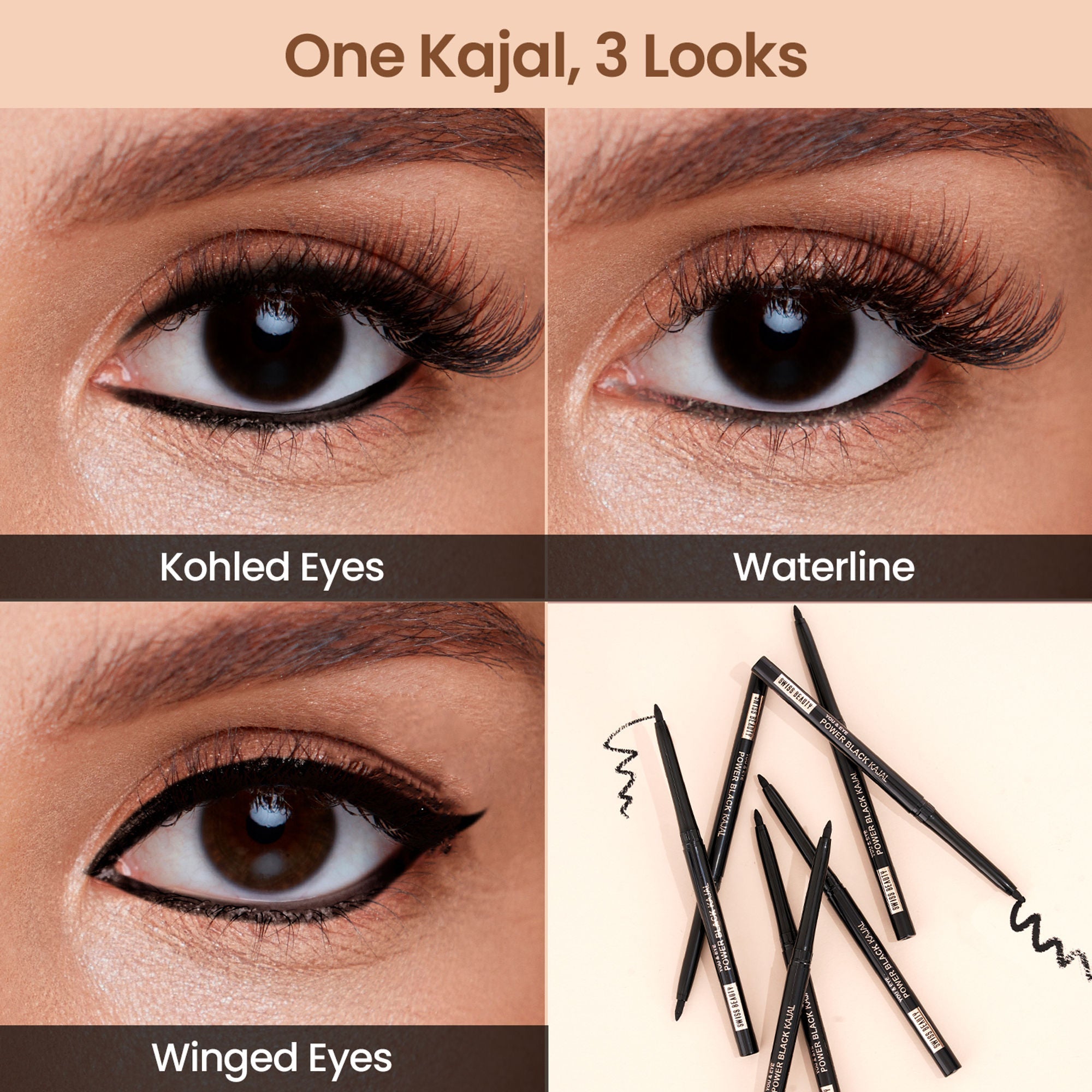 Swiss Beauty You & Eye Power ,24 Hours Stay ,Waterproof & Smudge-Proof Kajal With Vitamin E -Black