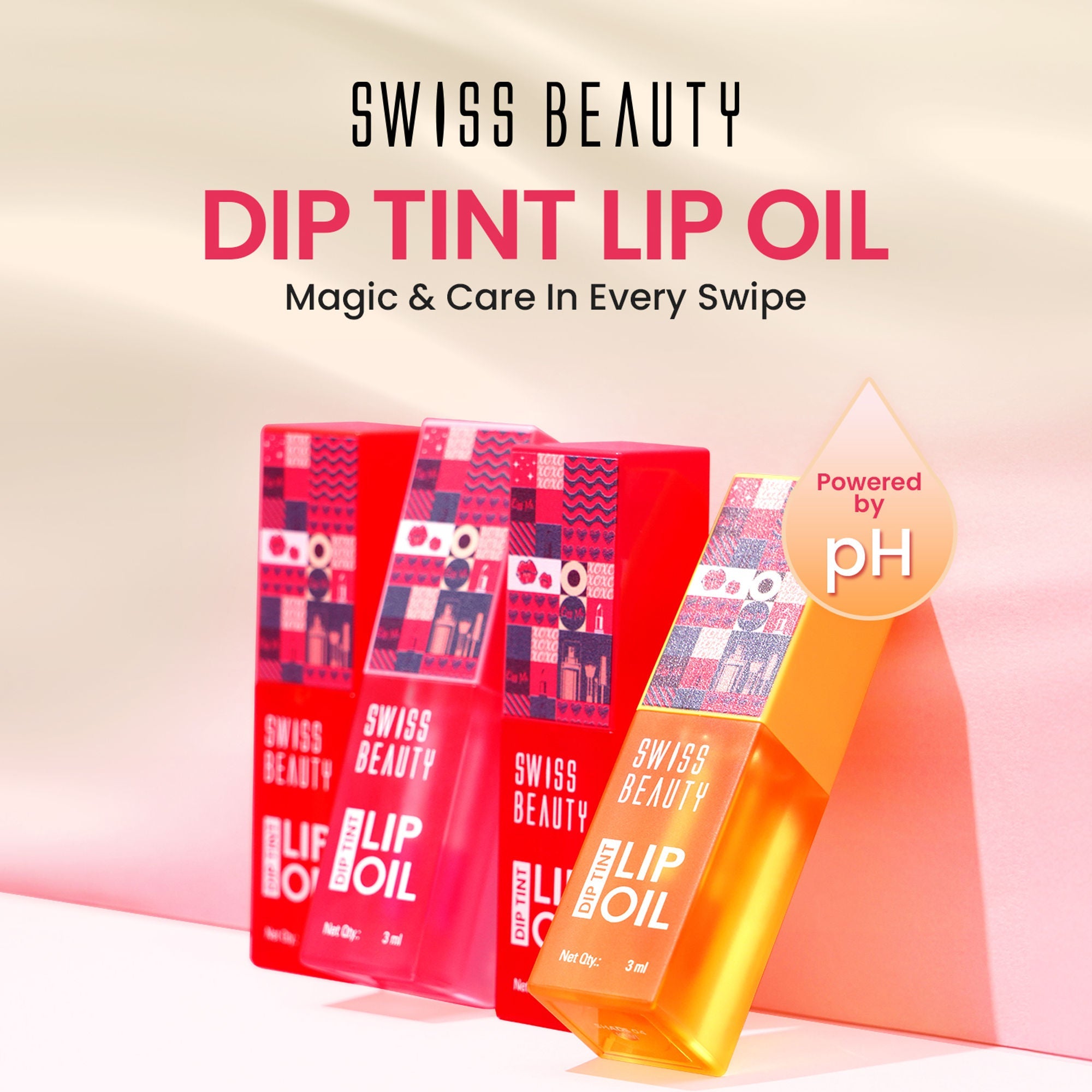 Swiss Beauty Dip Tint Color Changing Long Lasting With Vitamin-E PH Lip Oil - 3 Peach