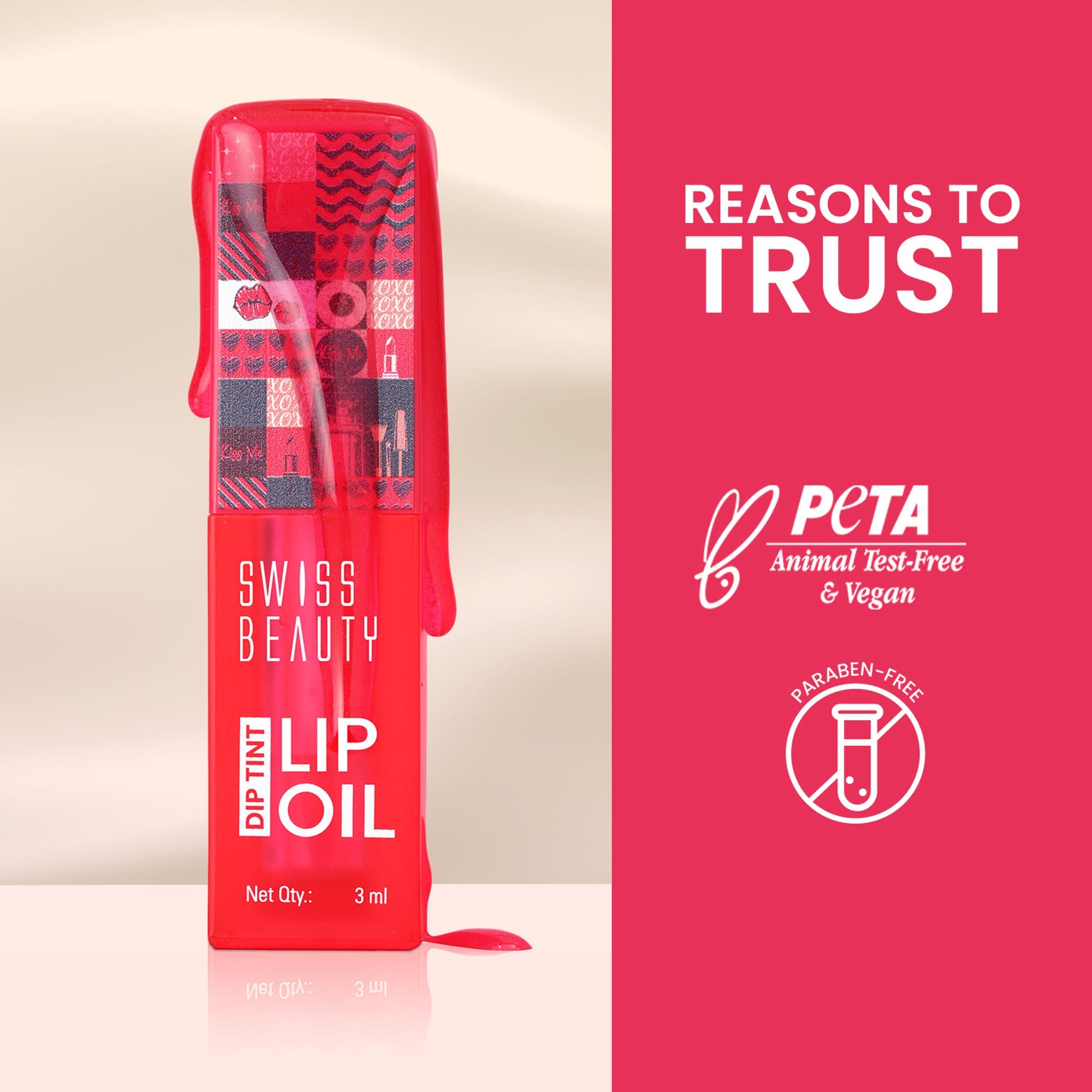 Swiss Beauty Dip Tint Color Changing Long Lasting With Vitamin-E PH Lip Oil - 3 Peach