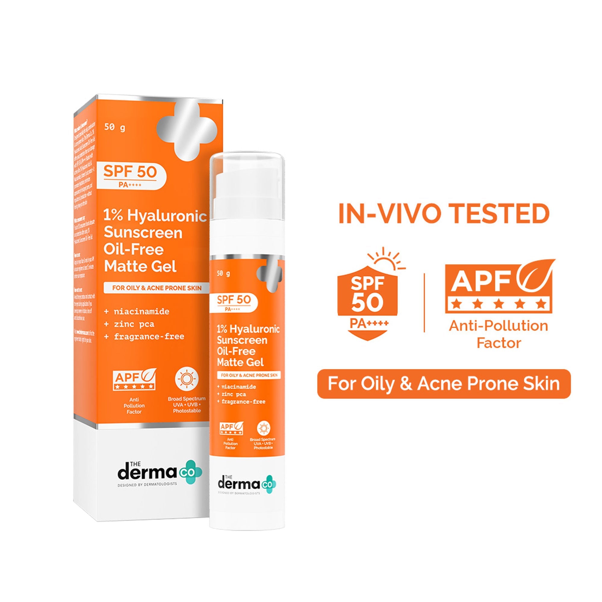The Derma Co 1% Hyaluronic Sunscreen Oil-Free Gel With SPF 50 PA++++ For Oily In-Vivo tested