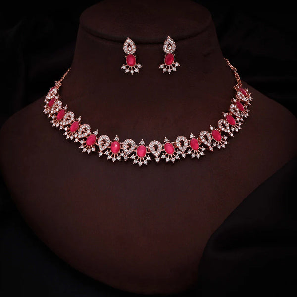 Tehzeeb Creation Red Colour AD Studded Necklace Jewellery set with Matching Earrings for women and Girls THZ166