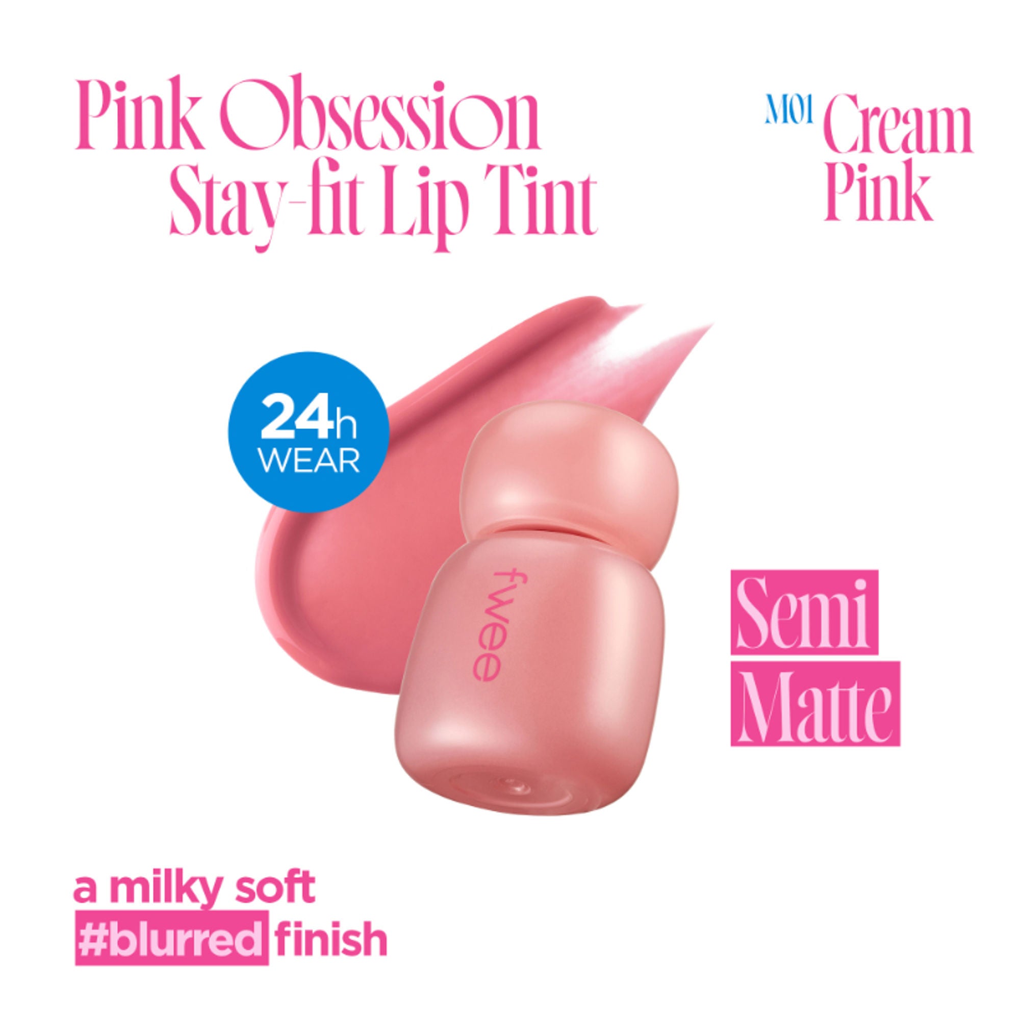 fwee Pink Obsession Stay-Fit Lip Tint - M01 Cream Pink