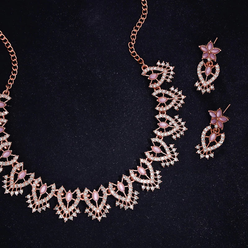 Tehzeeb Creation Lavender colour sparkle stone studded nacklace with earrings   THZ176