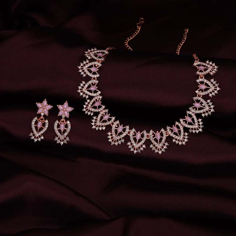Tehzeeb Creation Lavender colour sparkle stone studded nacklace with earrings   THZ176