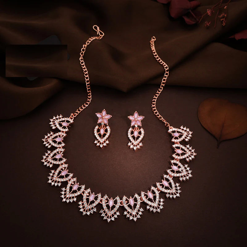 Tehzeeb Creation Lavender colour sparkle stone studded nacklace with earrings   THZ176
