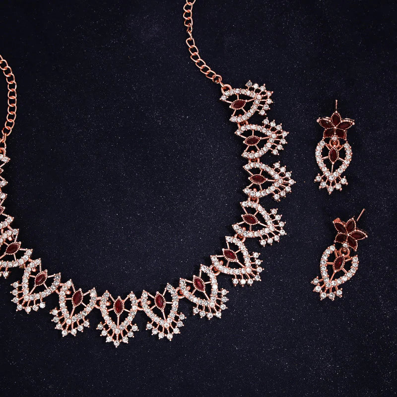 Tehzeeb Creation Maroon colour star design stone studded nacklace with earrings   THZ171