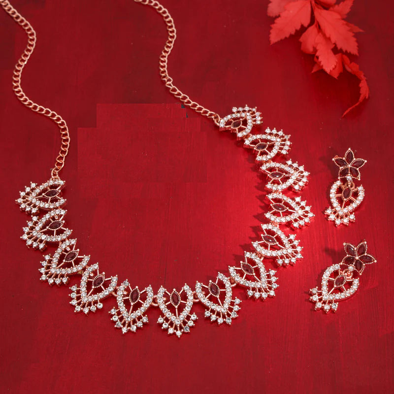 Tehzeeb Creation Maroon colour star design stone studded nacklace with earrings   THZ171