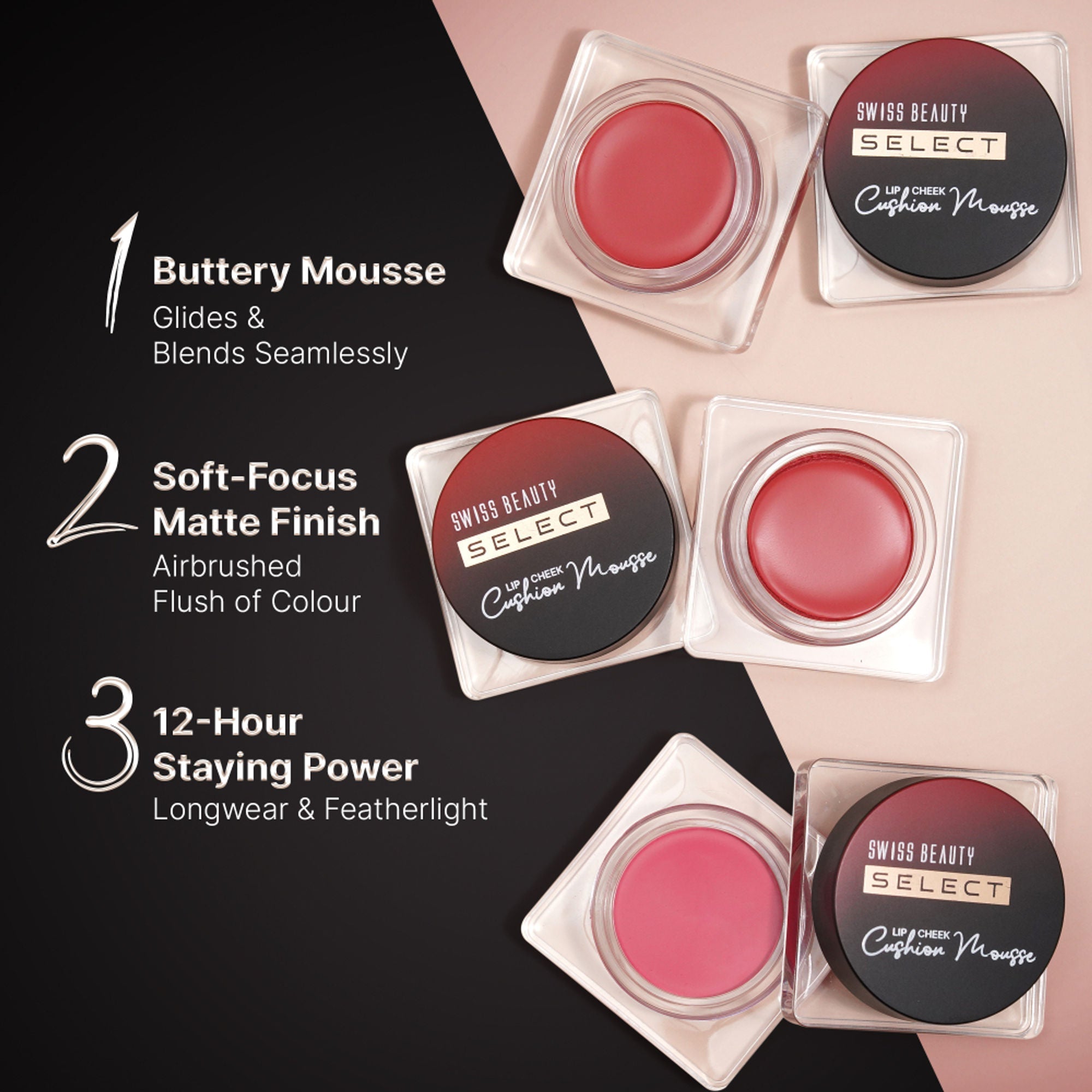Swiss Beauty Select Lip And Cheek Cushion Mousse With Vitamin E - 2 Vogue Rose