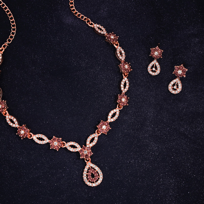 Tehzeeb Creation Elegant Pink polished American Diamond (AD) studded necklace and earring set for women  THZ182