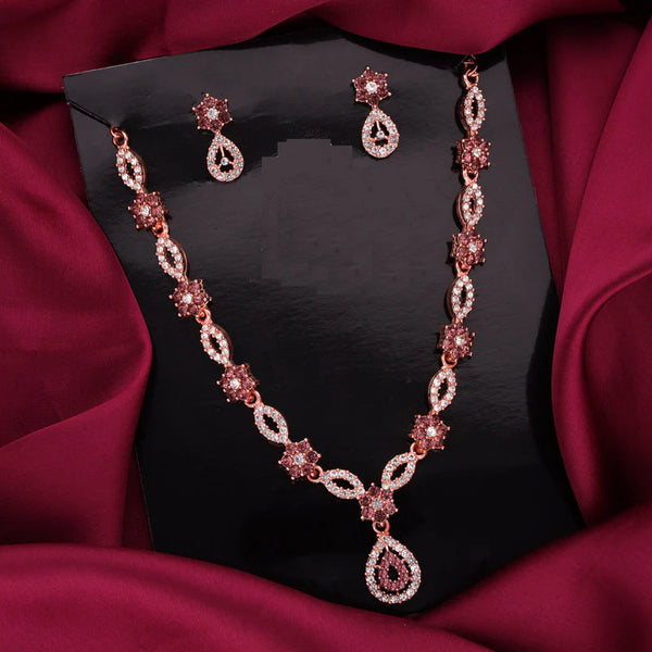 Tehzeeb Creation Elegant Pink polished American Diamond (AD) studded necklace and earring set for women  THZ182