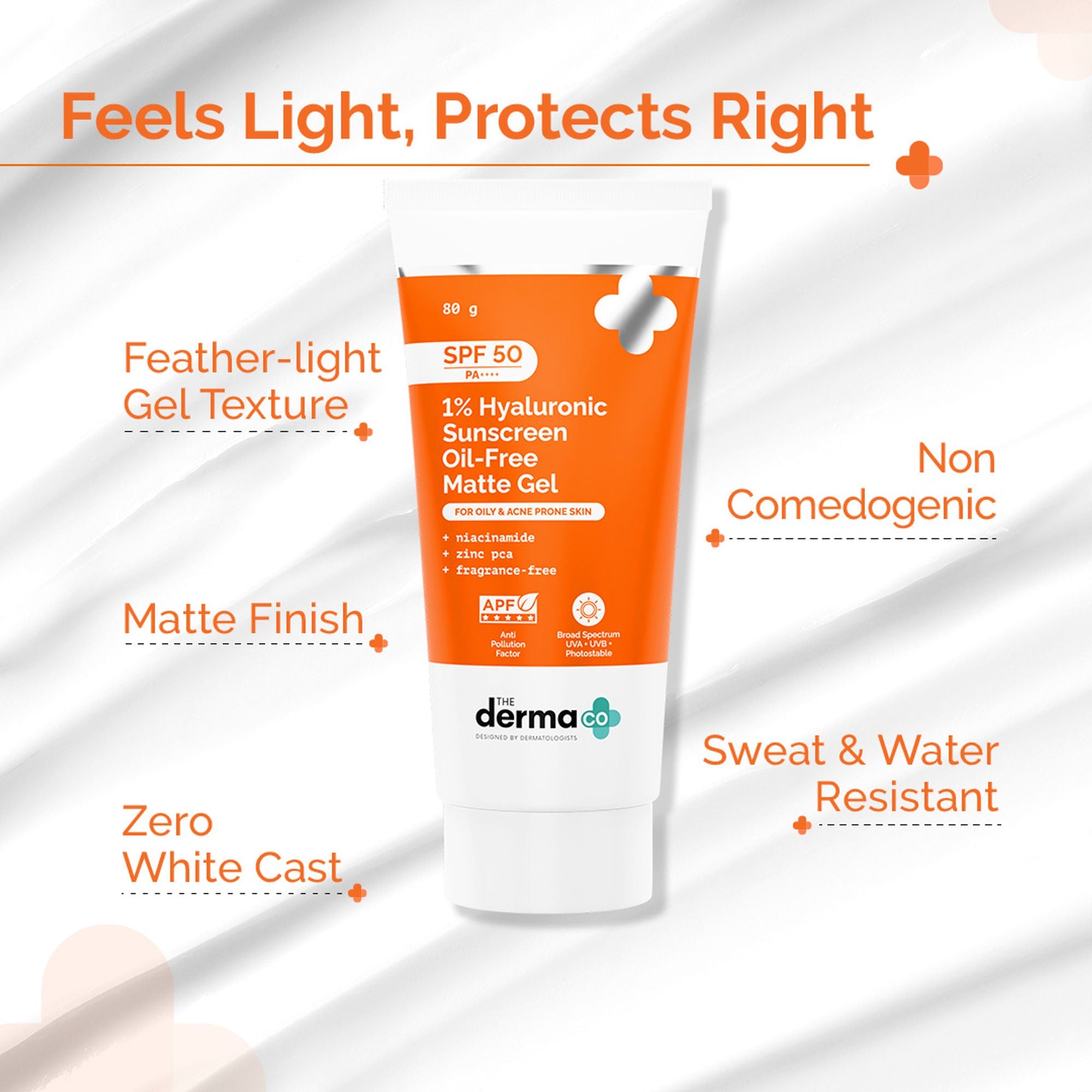 The Derma Co 1% Hyaluronic Sunscreen Oil-Free Gel With SPF 50 PA++++ For Oily In-Vivo tested