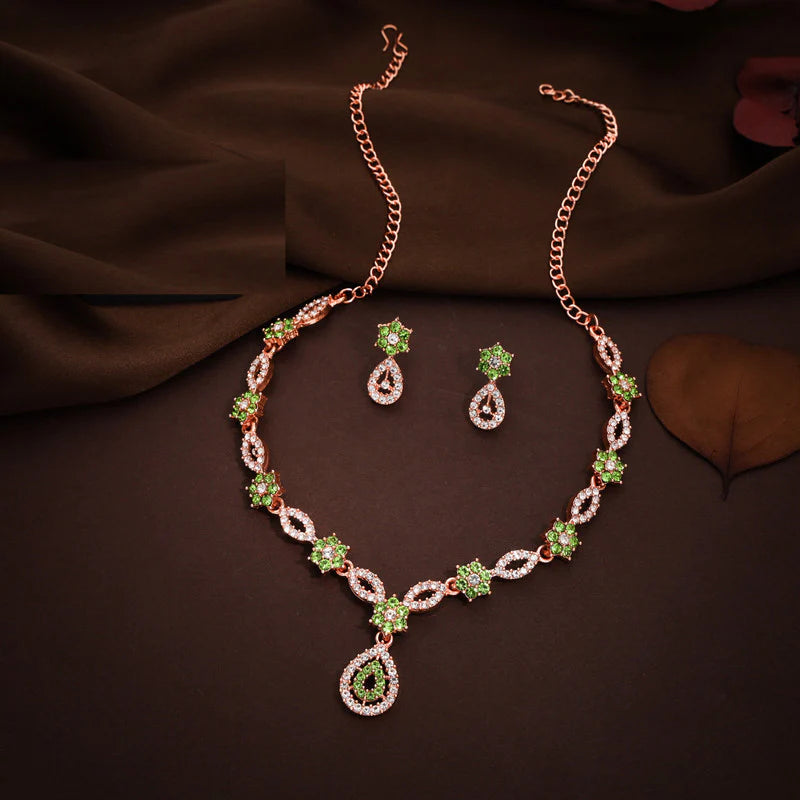 Tehzeeb Creation See Green Colour AD Studded Necklace Jewellery set with Matching Earrings for women and Girls THZ167