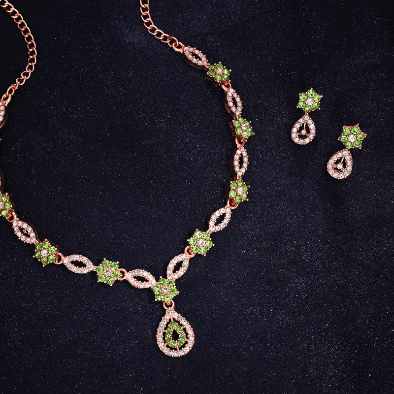 Tehzeeb Creation See Green Colour AD Studded Necklace Jewellery set with Matching Earrings for women and Girls THZ167