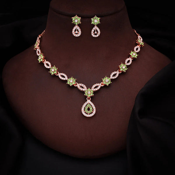Tehzeeb Creation Elegant Sea Green polished American Diamond (AD) studded necklace and earring set for women  THZ184