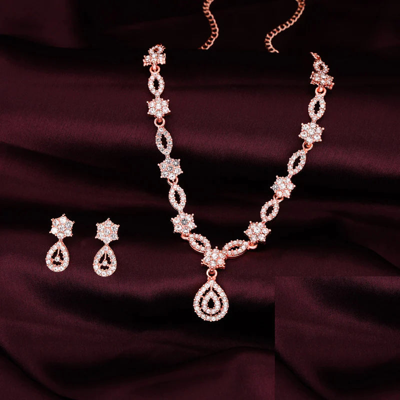 Tehzeeb Creation Elegant White polished American Diamond (AD) studded necklace and earring set for women  THZ186