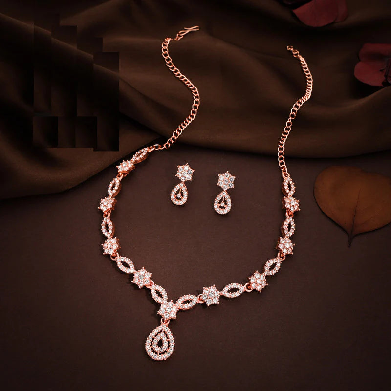 Tehzeeb Creation Elegant White polished American Diamond (AD) studded necklace and earring set for women  THZ186