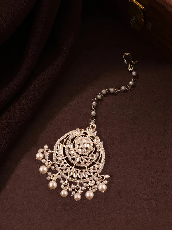 Tehzeeb Creation WHITE GOLD TRANDING  STYLE DROP & DANGLERS EARRING with tika FOR GIRLS & WOMEN Diamond, Pearl Brass Drops   THZ189