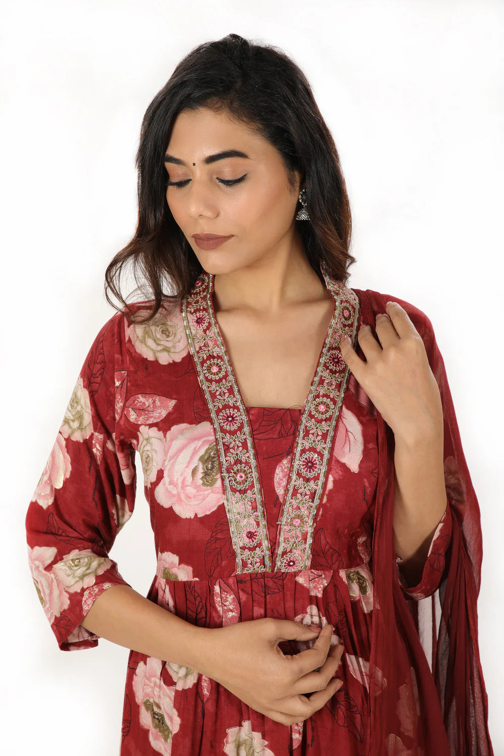 Suvesha Nyra Cut Straight Suit Set With Dupatta - Wine Red