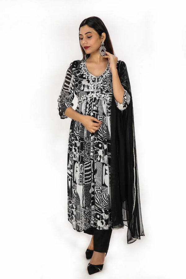 Suvehsa Alia Cut Suit With Dupatta - A Line